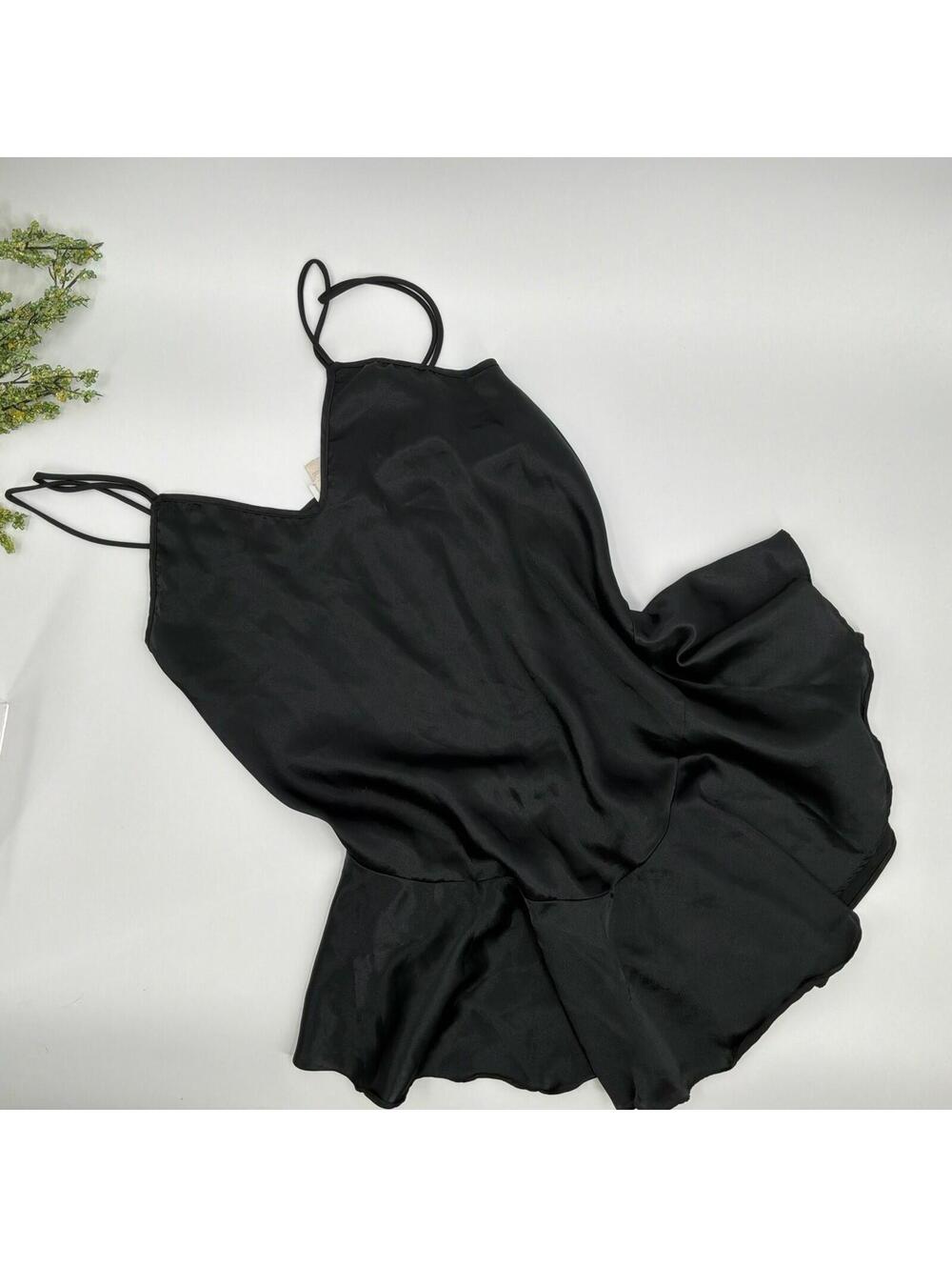 Vintage Black Satin Nightgown Cinema Etoile Lingerie Size S
